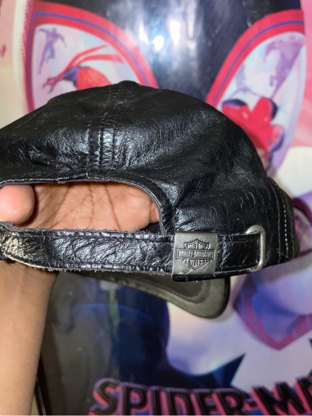 Harley-Davidson Black Leather Adjustable Baseball Hat with Metal Logo